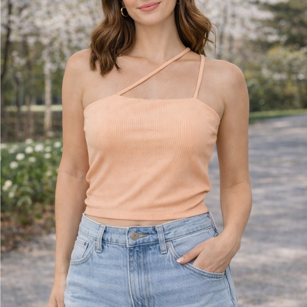 NWOT AFRM Peach Ribbed Crop Top Size XL Summer Casual Basic